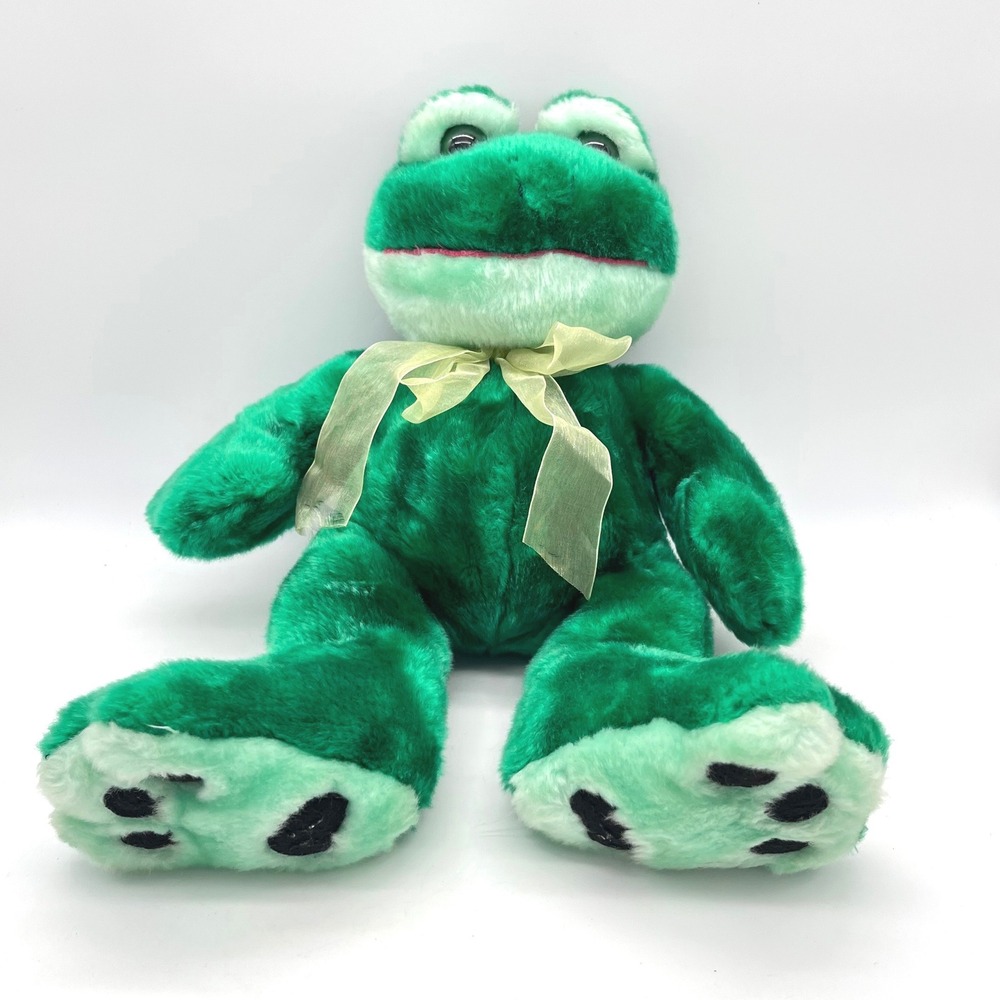 Kellytoy Green Frog Plush Stuffed Animal‎ with Yellow Bow 15 Inch Emerald Toy